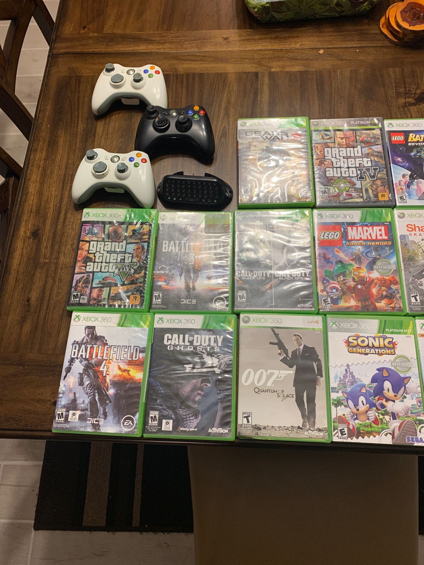 Xbox 360 games and 3 CONTROLLERS with keypad