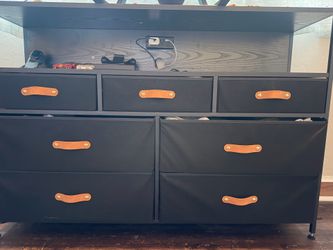 7 drawer black fabric dresser/tv stand with power outlets