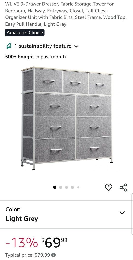 9-Drawer Dresser, Fabric Storage Tower for Bedroom, Hallway, Entryway, Closet, Tall Chest Organizer Unit with Fabric Bins, Steel Frame, Wood Top, Easy