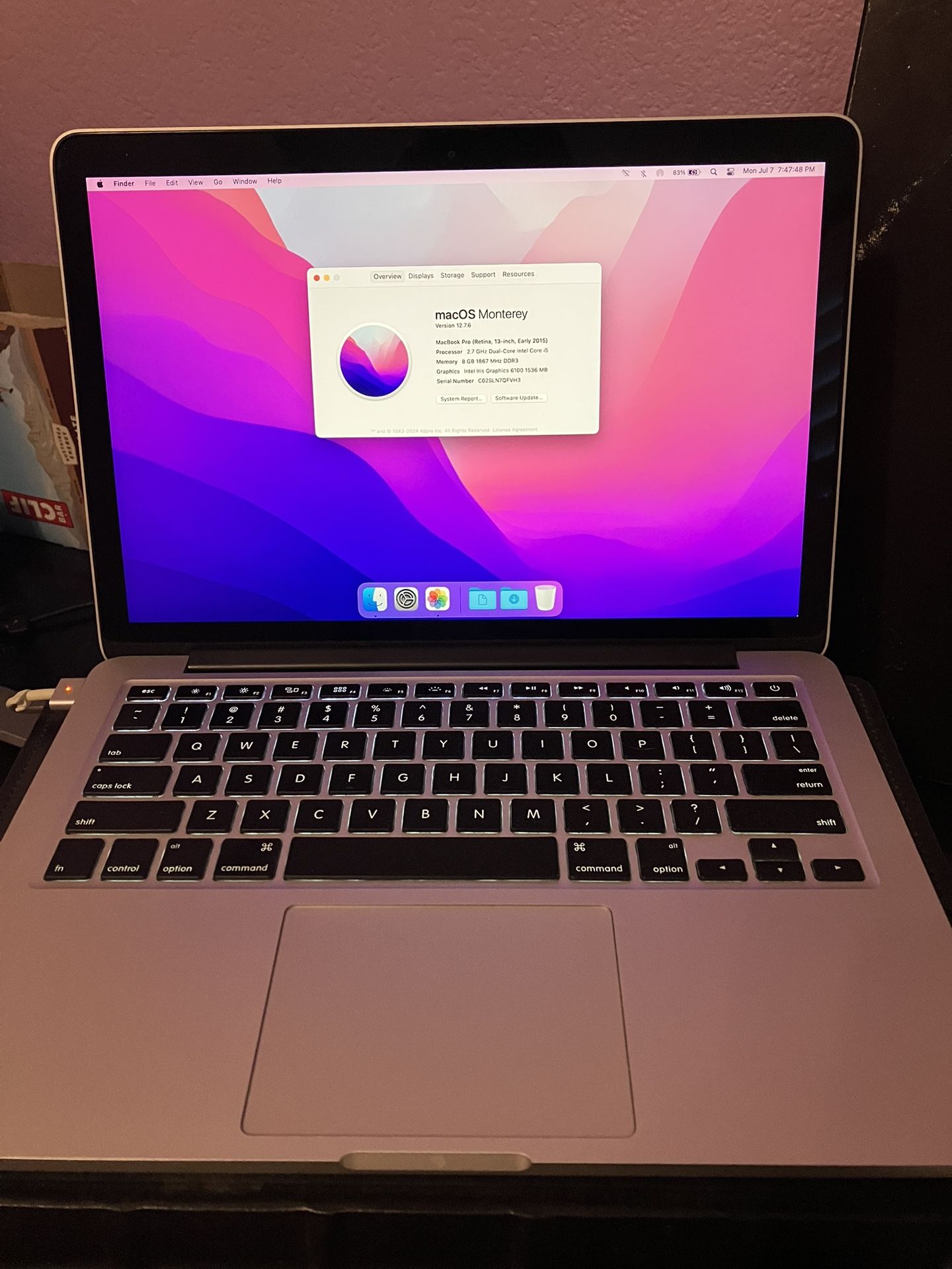 2015 Retina MacBook Pro 8GB RAM/256GB SSD