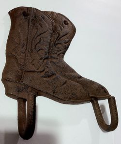 Cast iron Western boot plaque w/2 hooks
