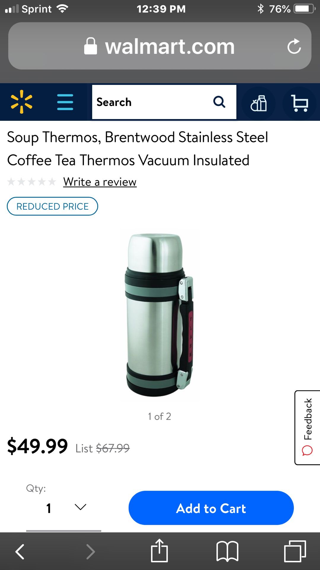 Brentwood RAZ10 1L Wide Mouth Glass Food Thermos - B2B Online Shop in NYC
