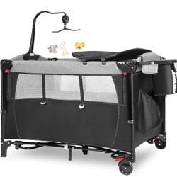 New 5-in-1 Baby Bassinet - Portable Crib, Bedside Sleeper, Diaper Changer, Playard & Travel Pack