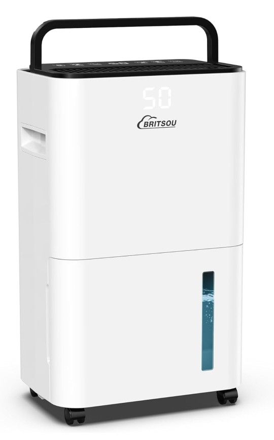 BRITSOU 34 Pint Dehumidifier for Basement with Drain Hose & 0.66 Gallon Water Tank, Manual & Auto Drainage, Smart Quiet Dehumidifiers for Home with Au
