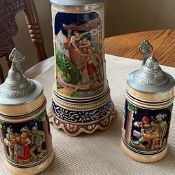 3 Vintage Beer Stein/Mug with Pewter lid Made in Germany