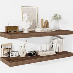 NEW-Rustic Wooden Wall Shelves - 24"x 9"x 1.6" 2Pack, Walnut