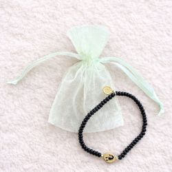 ✨ Scorpio Black Beaded Stretched Bracelet with Gold Charm | Brand New