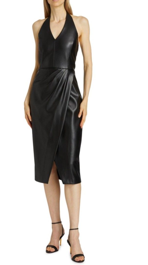 Elie Tahari The Laina Vegan Leather Dress, Black Size 12 ( Brand New)
