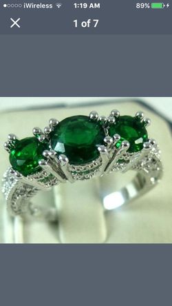 Emerald 3 Stone Ring ! 925 Sterling Silver!