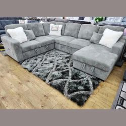fog corduroy storage chaise sectional sofa with pullout sleeper bed 