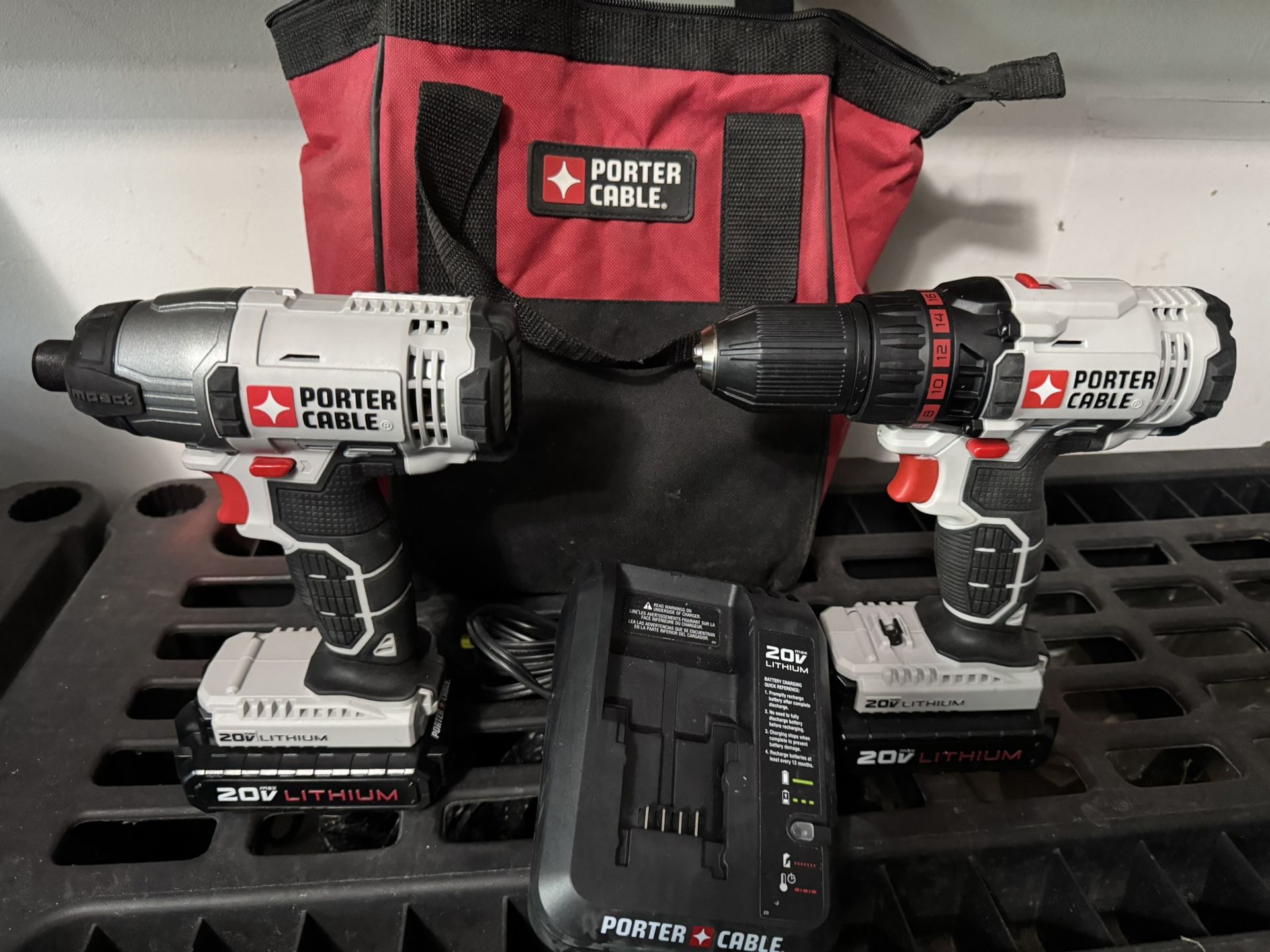 Porter Cable Tool Set. Screwdriver and Drill. 20 Volt.