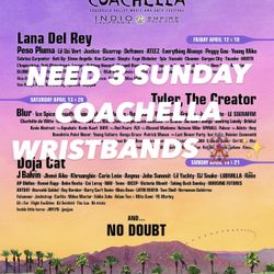 LOOKING FOR 3 SUNDAY COACHELLA WRISTBANDS WEEKEND 2 