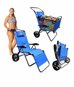 Easygo Beach Cart Chair – 2 in 1 Turns fromChair to Cart – Large Wheels – Easy to Use – Large Capacity – Blue Color