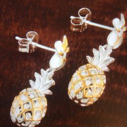 Silver 8mm pineapple earrings two tone