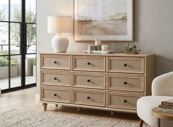 Beautiful Coastal Rattan 9 Drawer Dresser