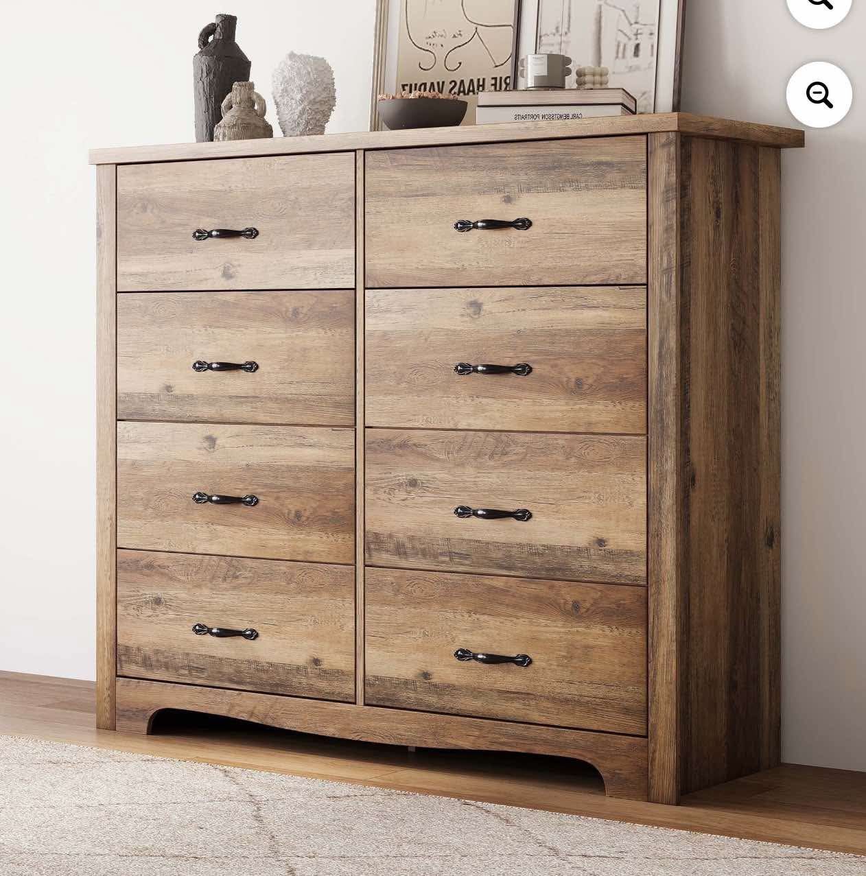 8 Drawers Dresser for Bedroom, Wood Bedroom Dresser Farmhouse Drawer Chest, 8 Chest of Drawer, Tall Dresser for Closet, Dressers Organizer for Living