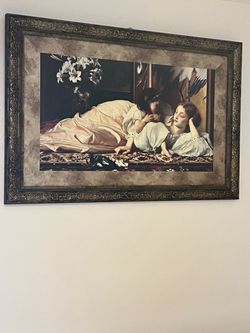 Oil painting with a wooden frame