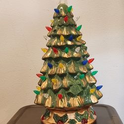 VINTAGE 14" Tall Ceramic Lighted Holiday Christmas Tree Lamp Decoration WORKING