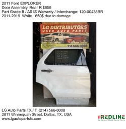 FORD EXPLORER RIGHT REAR DOOR 2011-2019
