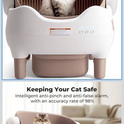 Self Cleaning Litter Box, Automatic Cat Litter Box with APP Control, Odor-Free Waste Disposal Includes Trash Bags, Large Waste Bin, Open-Top, for Mult