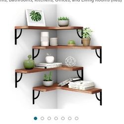 Corner Floating Shelf Wall Mount 4 Tier Wood Floating Shelves, Easy-to-Assemble Tiered Wall Storage, Wall Organizer for Bedrooms, Bathrooms, Kitchens,