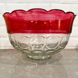 Cut Crystal Punch Bowl Set, Cranberry Red