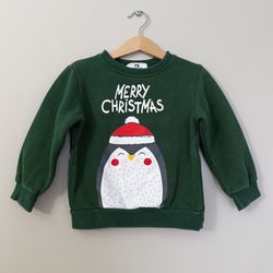Kids Christmas Sweatshirt Green, Toddler Holiday Pullover Sweatshirt Size3-4T