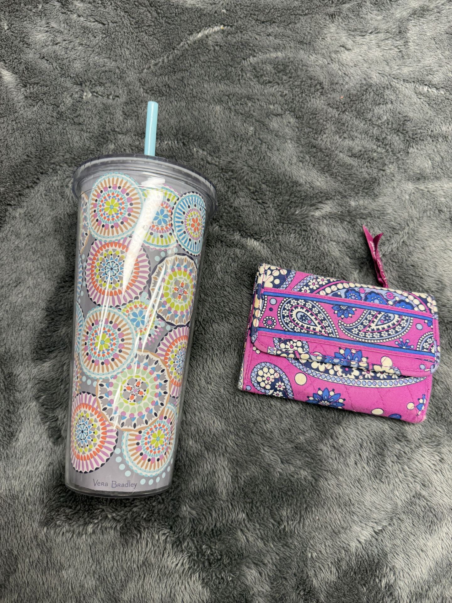 Bundle of Vera Bradley Wallet and Water Bottle with Straw in Excellent Shape!  