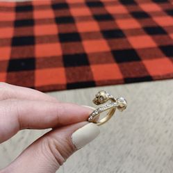 Gold Pearl Skull Ring
