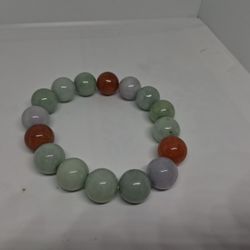 Preowned Natural Jad Ejadeist Burma Beads 13.5mm Stretchy Bracelet Multi Colors 