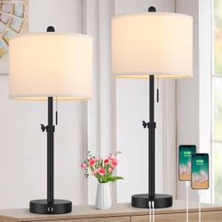Set of 2, 23" to 30" Height Adjustable Bedside Lamp with 2 USB Ports