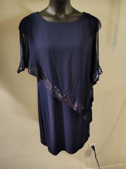 Navy Blue Sequin Trim Cocktail Dress