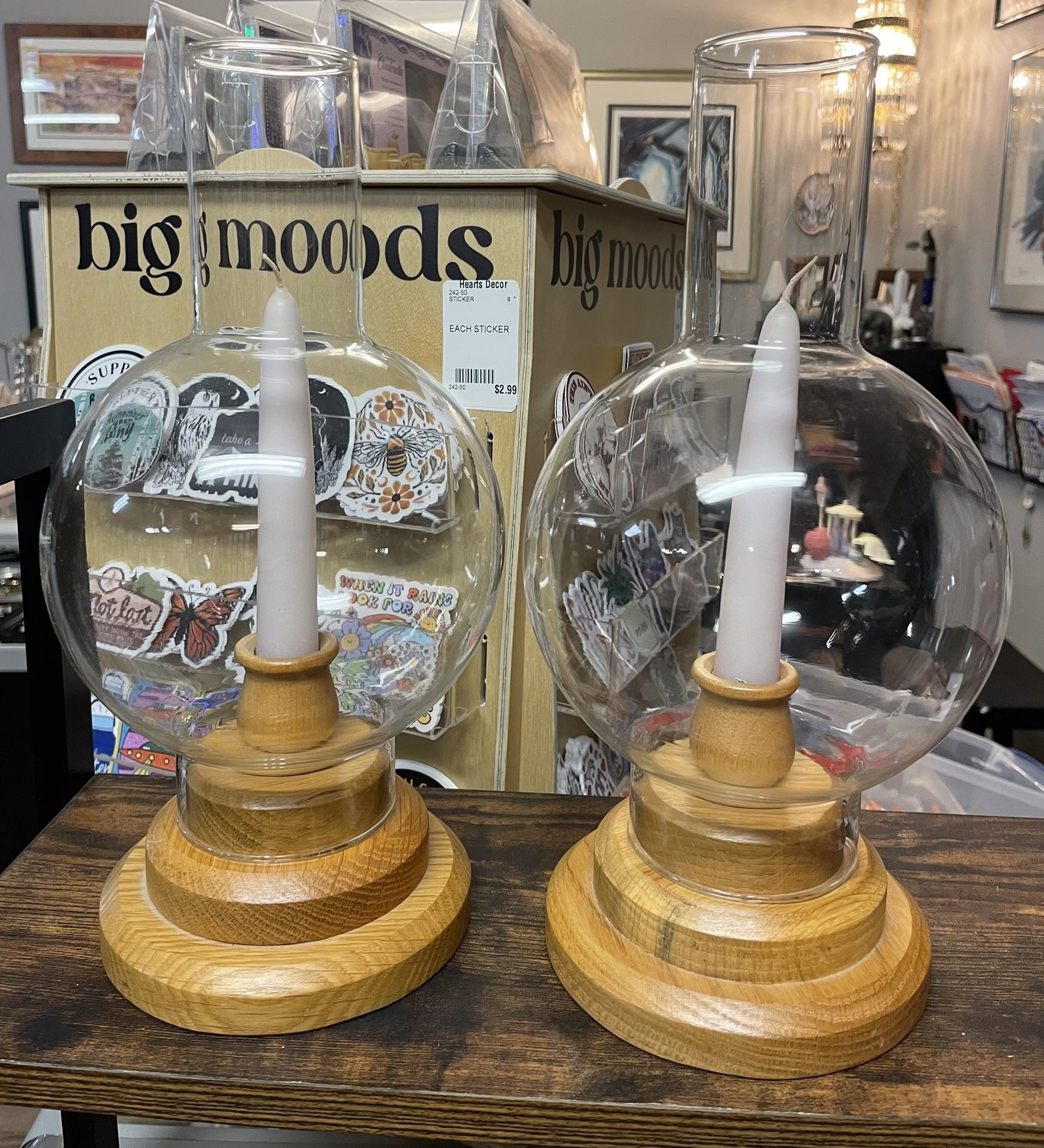 Wood Hurricane Glass Candlestick Holders Made In Bend OR
