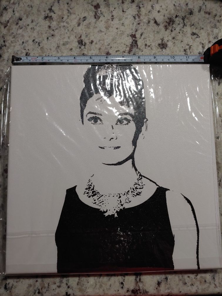 Audrey Hepburn Black&White Picture on Canvas FRAMED; 12"x12"; New; $20