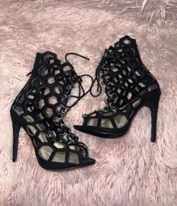 Black Cutout Lace-Up Stiletto Heels - Size 6 - 4 inches