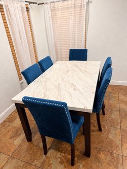 Dining Table Set with 6 Blue Chairs