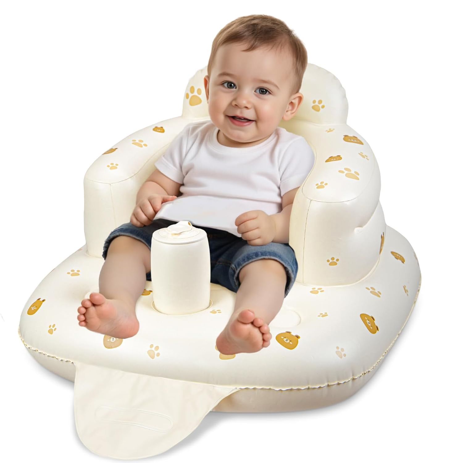 Inflatable Baby Seat – Giraffe & Bear Designs, 3+ Months, Feeding/Play Chair w/ Air Pump