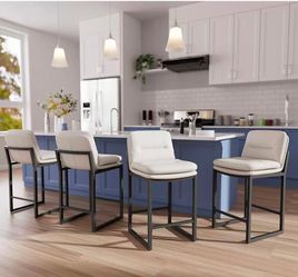 24" White Counter Height Bar Stools Set of 4, Double-Layer Seat
Metal Frame with 330lb Weight Capacity, Easy-Clean Faux Leather, Comfy Backrest, Ideal