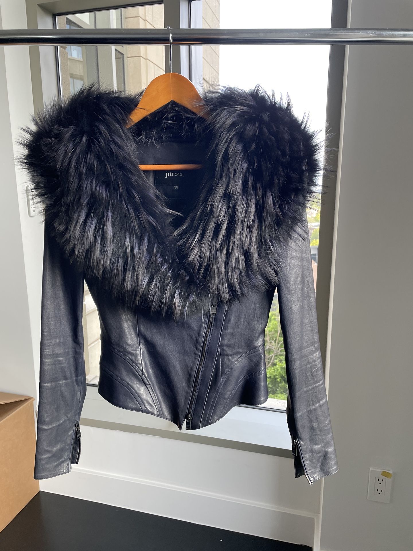 Jitrois Black Leather and Fox Fur Jacket