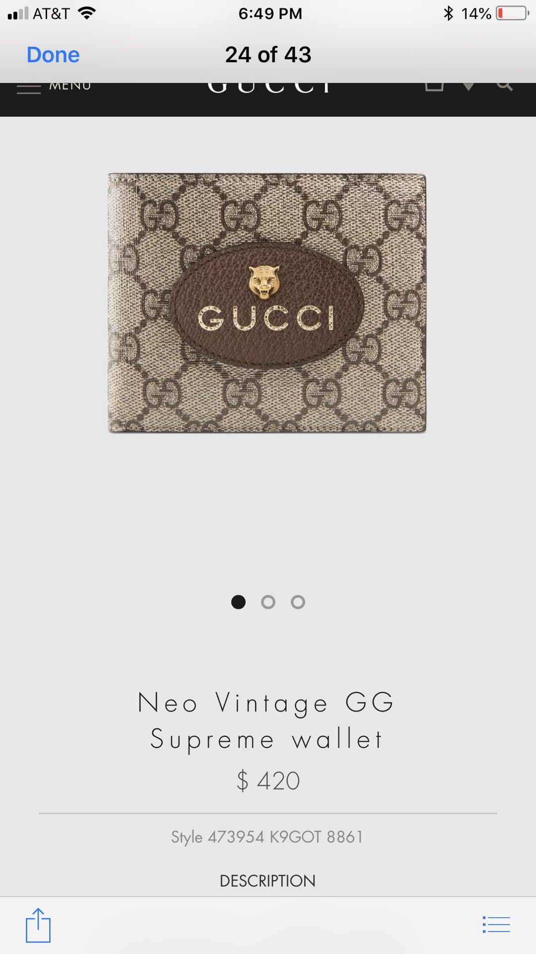 Neo vintage GG supreme wallet no box