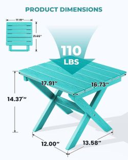 🥨SERWALL Small Folding Side Table, HDPE Outdoor End Table, Aruba No Assembly Required, HDPE Material Outdoor End Table, Weather-Resistant, 110 lbs Ca