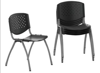 4 Pack Flash Furniture Hercules Series Plastic Contoured Lobby Chairs with Perforated Backs, Ergonomic Stacking Chairs for Offices, Gray