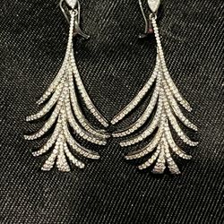 White Sapphire Silver Feather Designed Earrings  Quality 