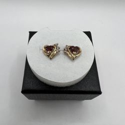 Heart Shaped Garnet And Diamond Earrings