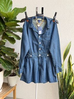 Denim Button-Front Shorts Romper (Size 8)