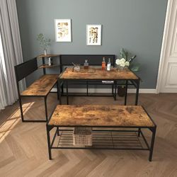 NEW 4–6 Person Dining Table Set with Bench, Storage & USB Charging