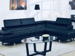 Modern Black Bonded Leather Sectional Sofa