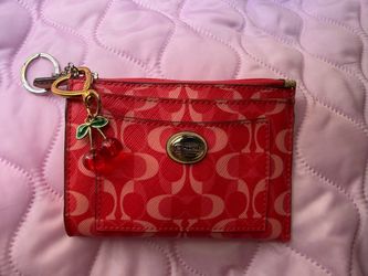 Coach Red Signature Card Case Keychain Wallet