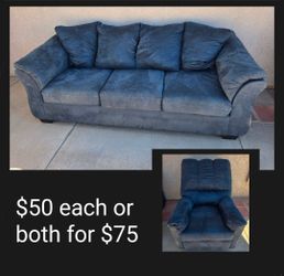 Blue Microfiber Sofa and Recliner Set