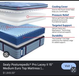 Posturepedic Pro Lacey ll 15” medium Euro Top Queen